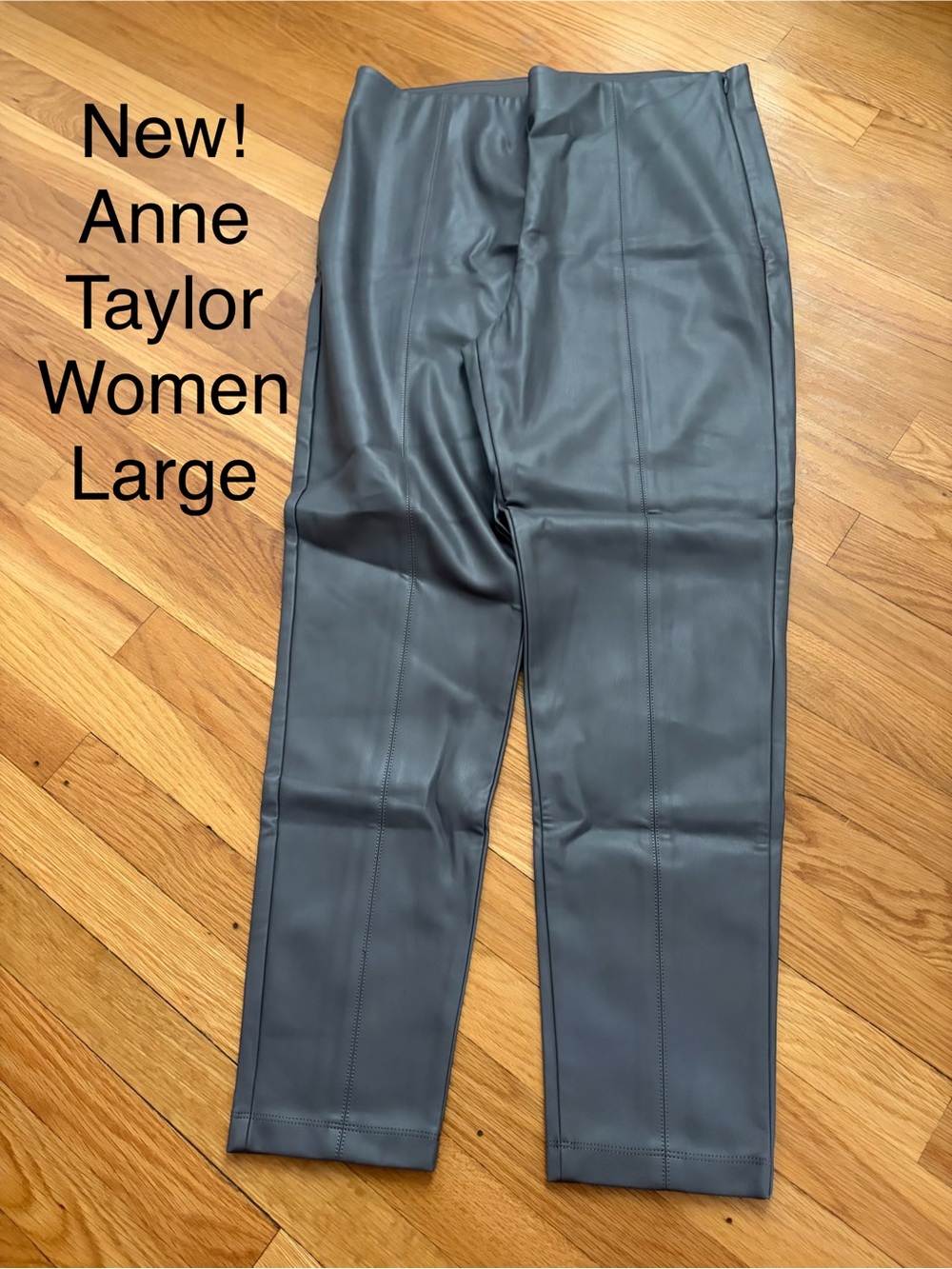 Ann Taylor Faux Leather Straight-Leg Pants in Charcoal Gray